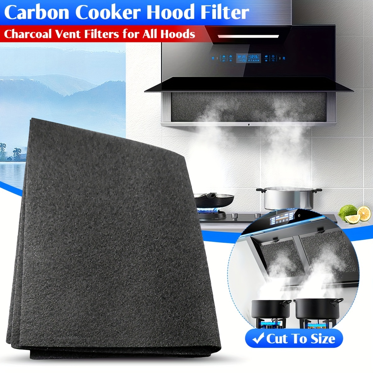 

1pc Premium Carbon Activated Kitchen Vent Filter - Odor-eliminating, Grease- , Customizable Fit For Hoods, Polyurethane, Black, 22.4x18.5 Inches, Grease Filtering|sleek Black Filter| Filtration