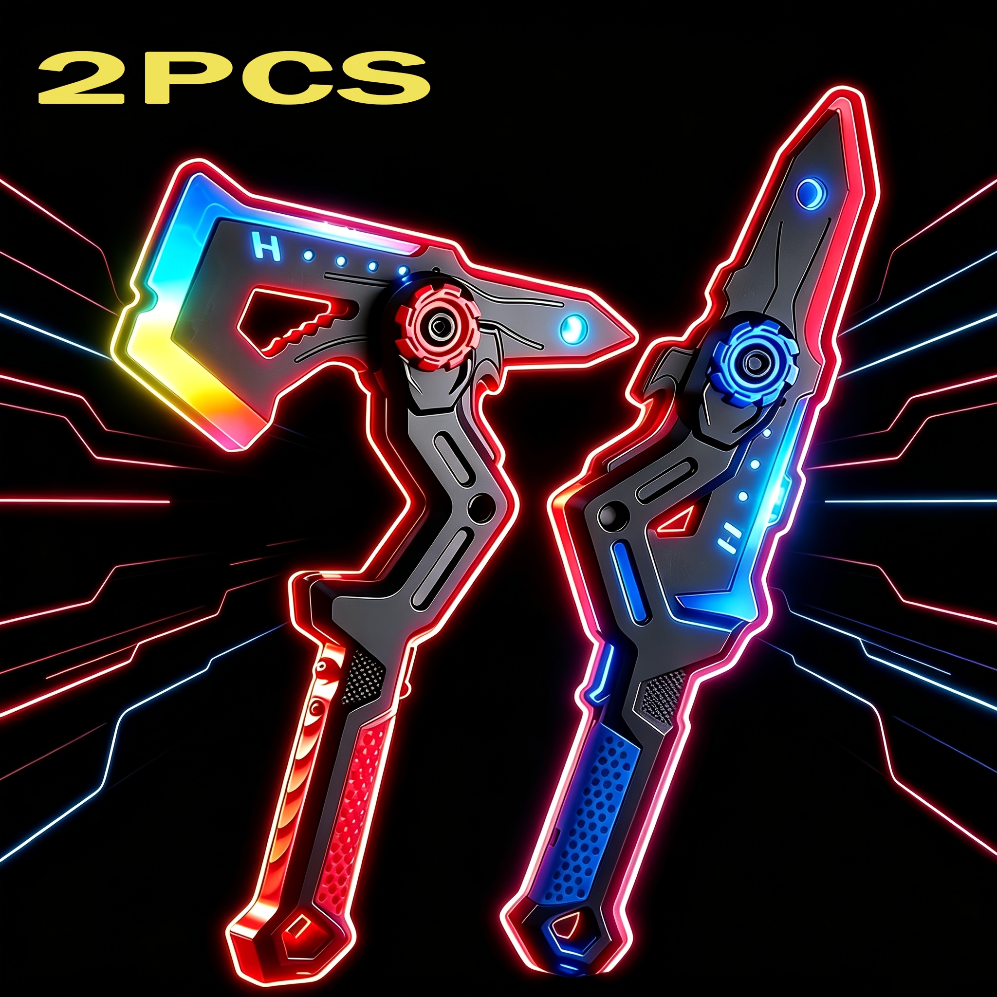 TEMU 2pcs Light-up Axe Toy Set With Led Color Changing Effects, Mist Spray Function, Motion-activated Sound Effects And Interactive Handle For