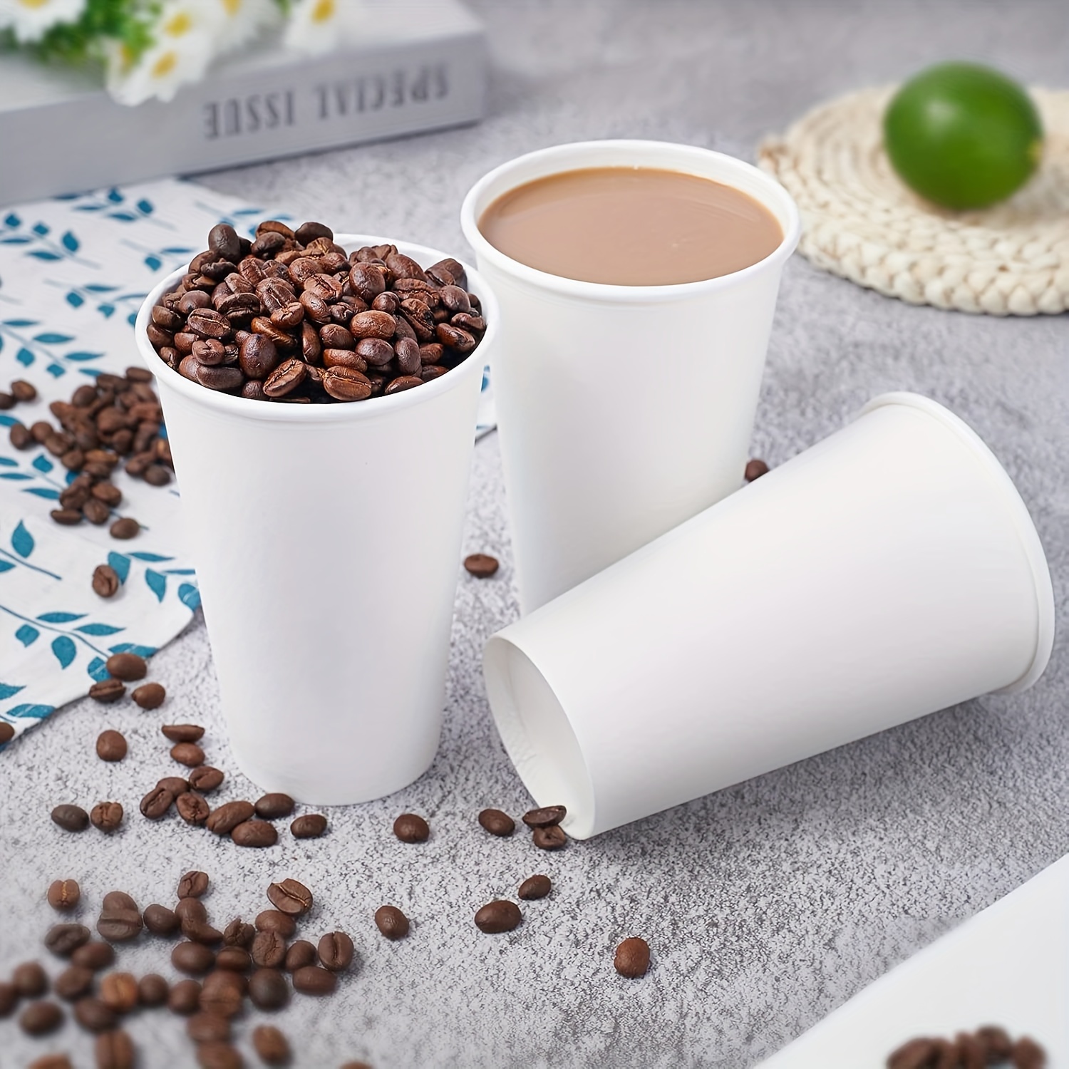 

250pcs 16oz Disposable Paper Cups, Thickened, Coffee Cup, Cup, Juice Cup, White Paper Cup, Cup For Cafe Restaurant Hotel , Party Supplies