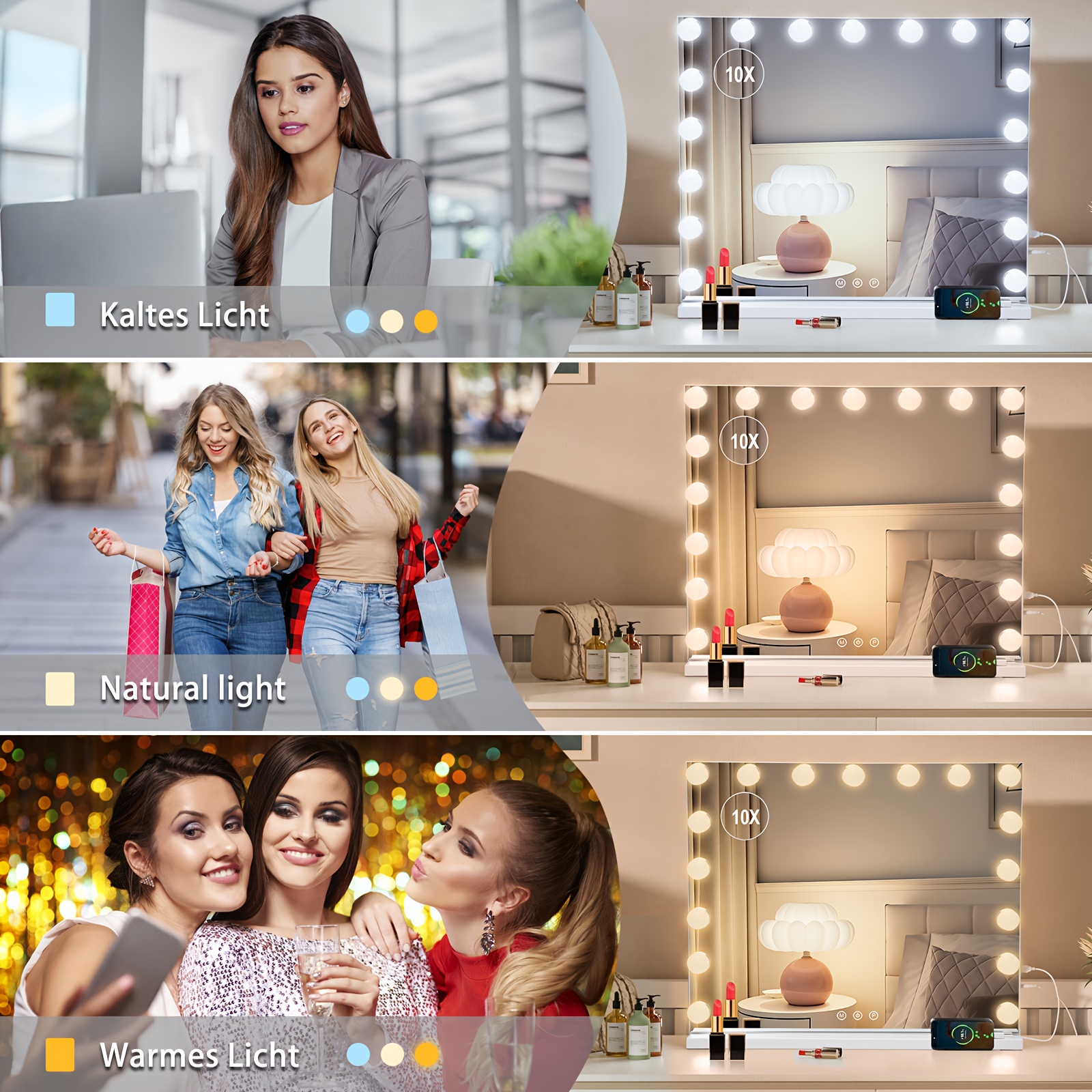 Vanity LED Mirror with Lights and 10X Magnification