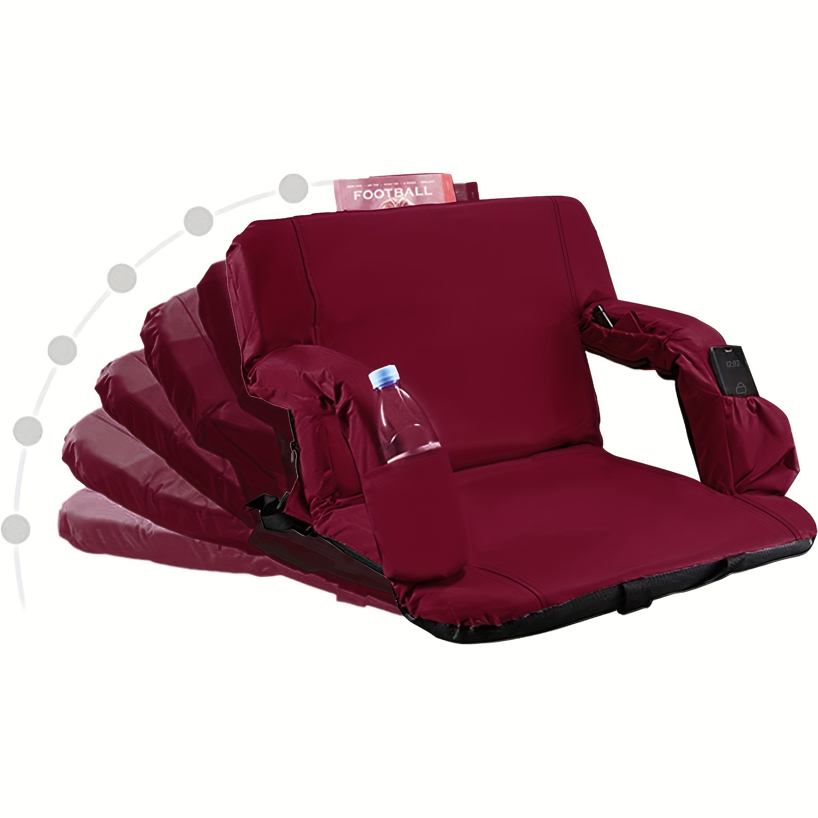 TEMU 21" Extra Wide For With Back Support And Thick Padded Cushion, Portable Reclining Folding Chair With Optional , 4 Pockets And Shoulder Straps, Big Size, Outdoor Only
