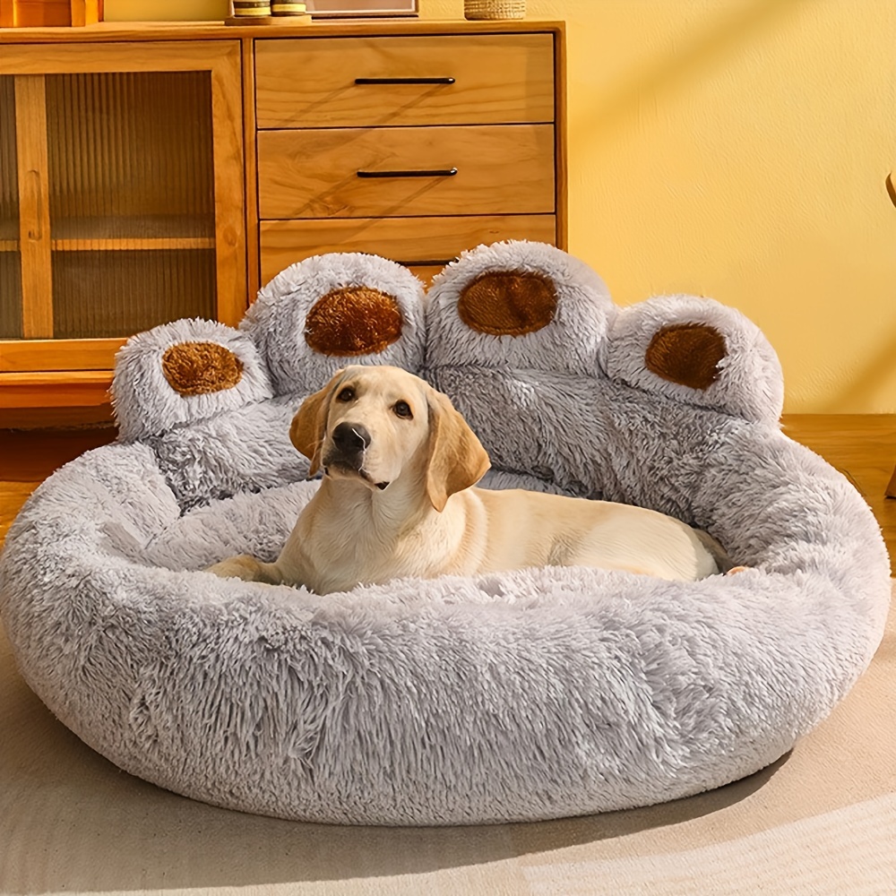 

1pc Paw-shaped Donut Pet Bed, Soft Fur, Machine Washable, Polyester, Comfortable Bed For Extra Small To Medium Breeds, Calming Cat Bed