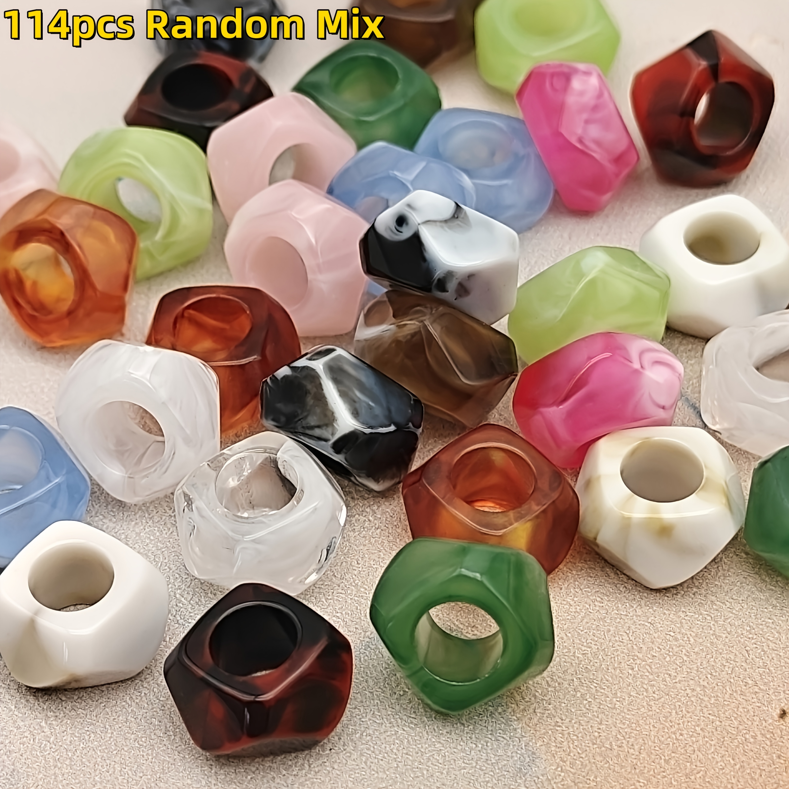 TEMU 114pcs/57pcs New High-quality 13.3mm Acrylic Large-hole Colored Beads For Diy Crafting, Hand Beading, Suitable For Apparel Decorations, Holiday