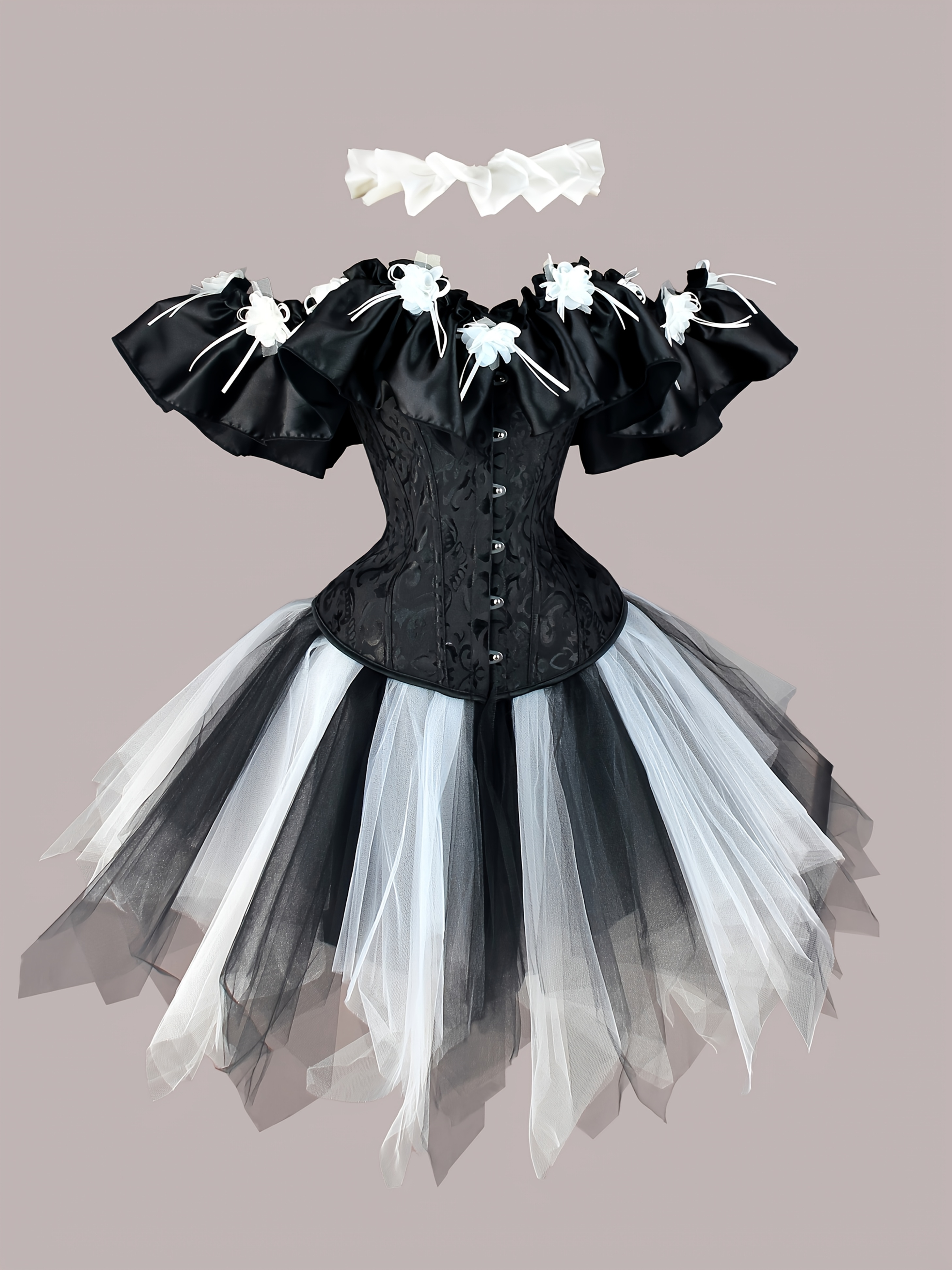 Dark Gothic Style Jacquard CORSET and TUTU Skirt, Black and Costume Set,  Black and White Clown Outfit