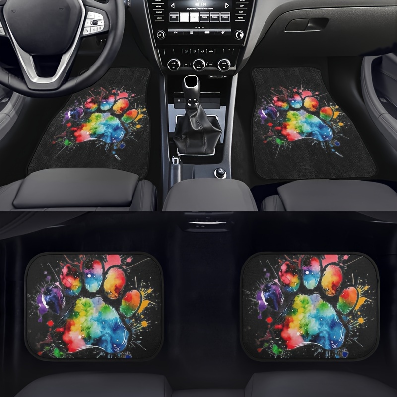 

Colorful Paw Print 4-piece Vehicle Floor Mat Set - Fits Autos, Trucks, Suvs - Stylish Protection & Interior Enhancement, Polyester Fiber Material