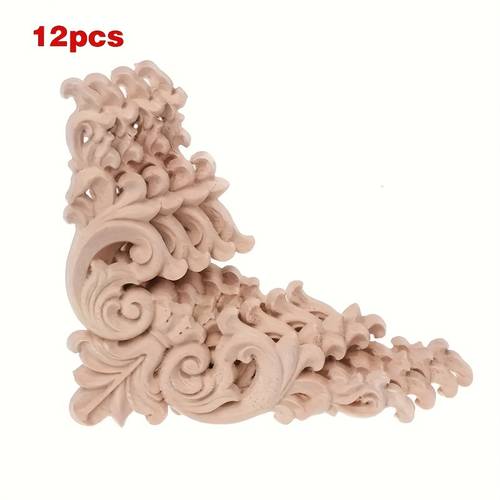 12pcs unfinished wood carved corner appliques intricate floral scroll designs for diy painting on picture frames mirrors drawers and cabinet doors 3 15 inch small size
