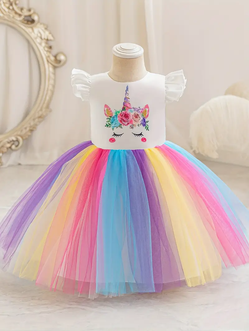 rainbow unicorn princess dress Pink Rainbow Birthday Girl Dress, Unicorn Theme Birthday Party, Girls Dress Size 5, 6 Years Birthday Dress, Fancy Costume Princess Dress