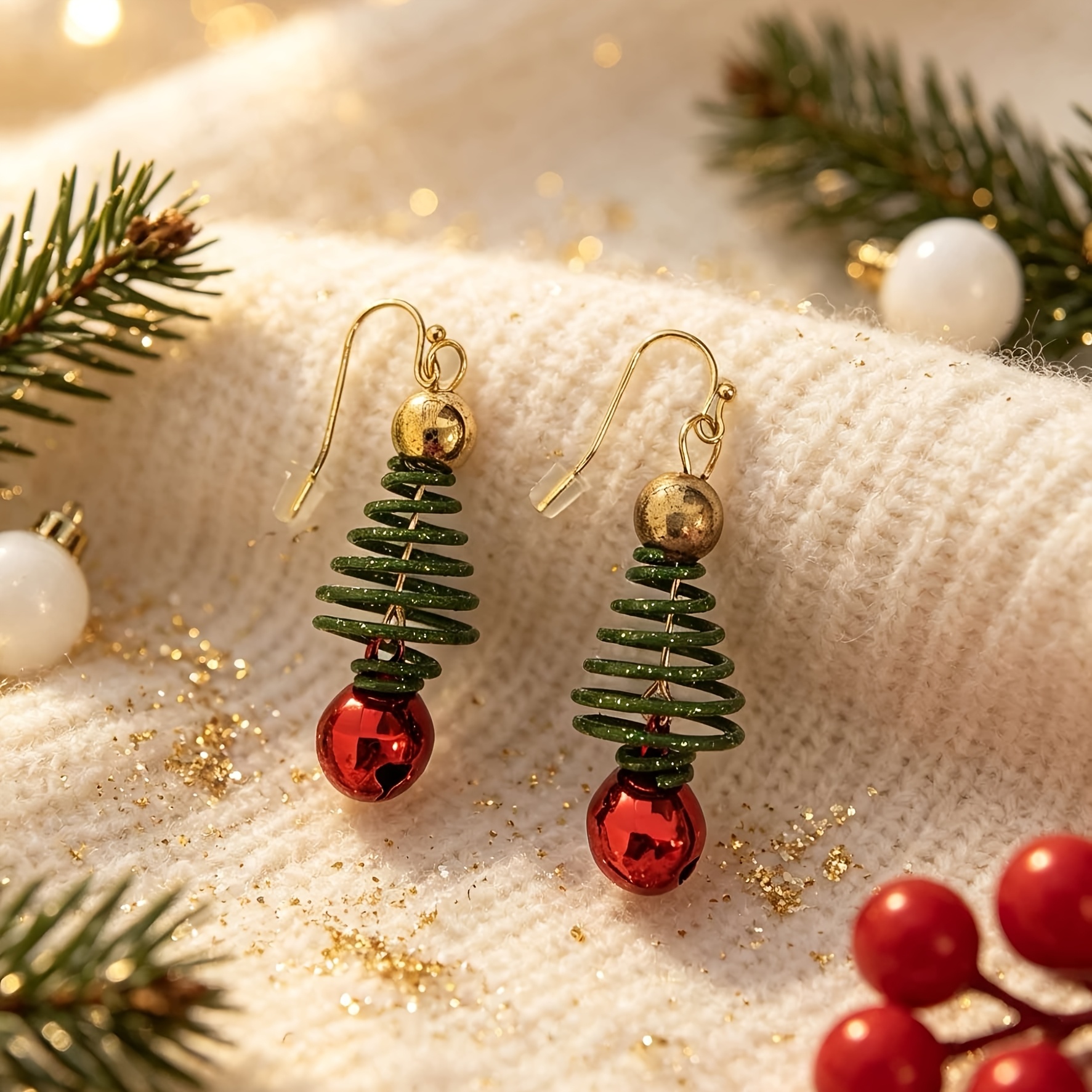 TEMU Aire Navideño Árbol de Navidad Aretes de Campana Aretes de Pendiente para Decoración Navideña