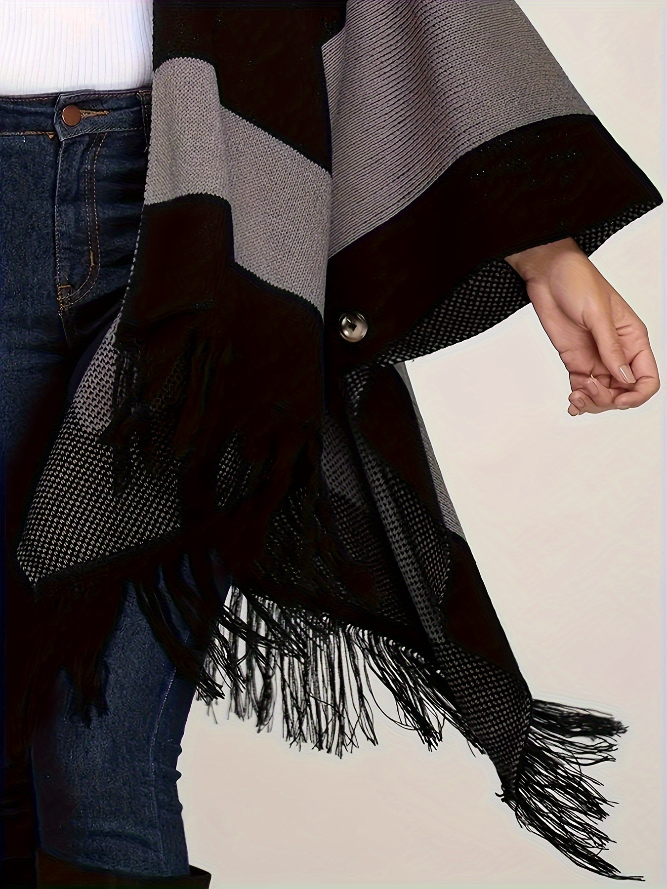 plus size elegant striped cape soft warm open front button Temu Oman