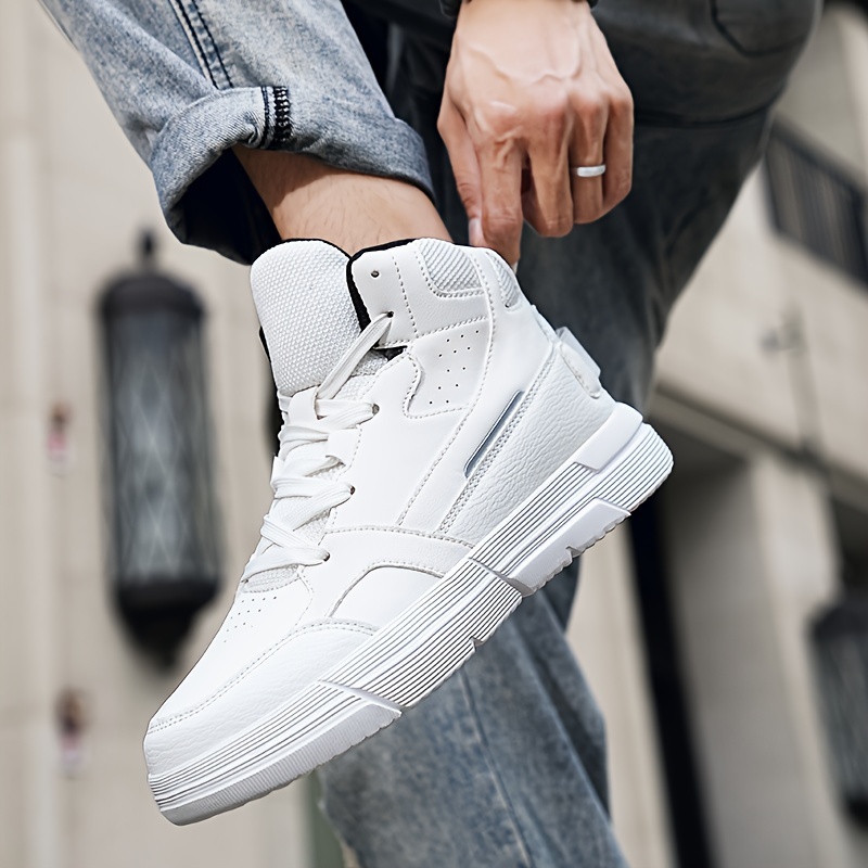 High-Top Casual Sneakers in Black & White - Breathable Fabric, Non-Slip EVA Sole, Lace-Up, Versatile for All Seasons, Sizes 5-14