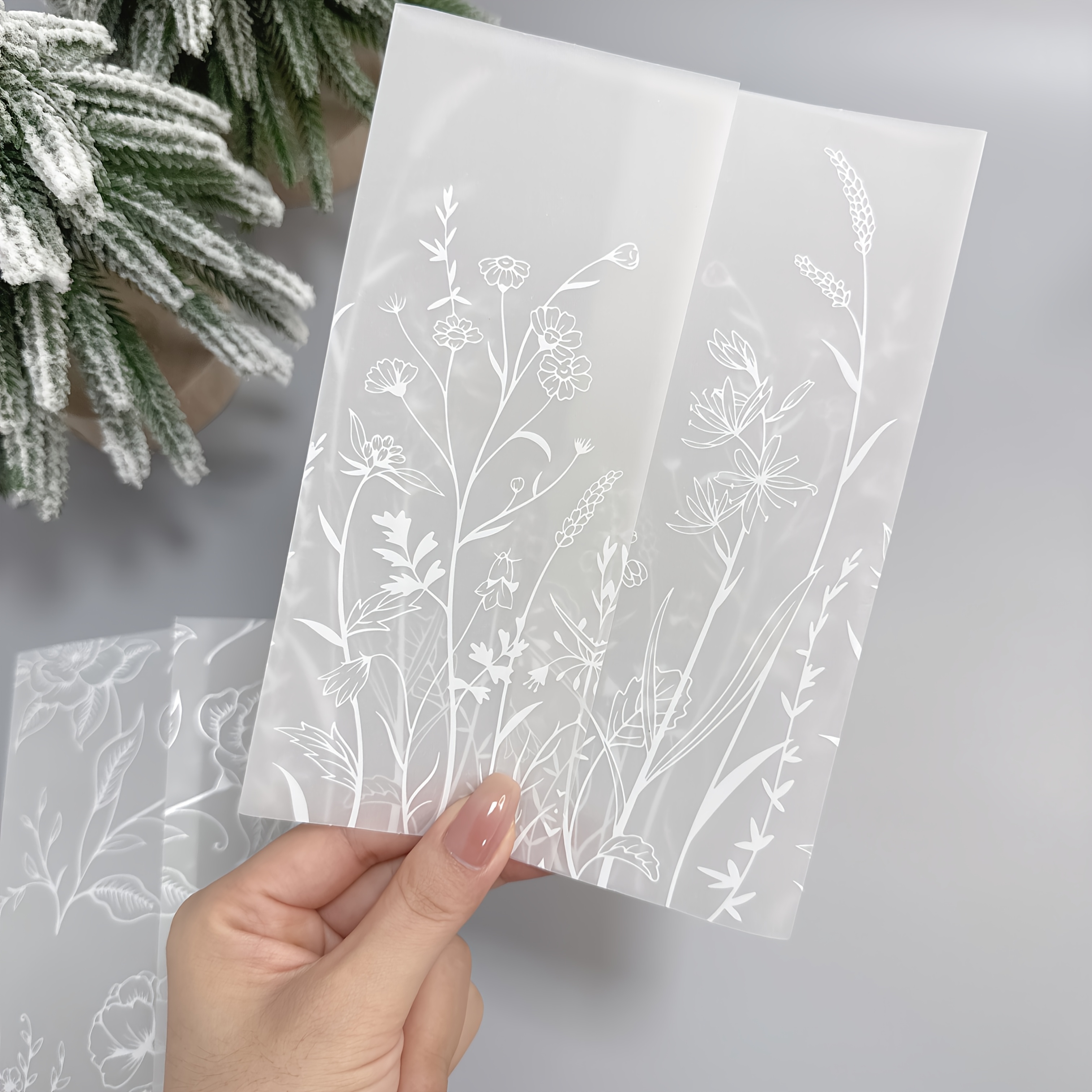 TEMU [party Invitations]20-pack Pre-folded Vellum Jackets For 5x7 Invitations - White Flower - 115 Gsm Vellum Paper 5x7 Jackets - Wedding Invitation