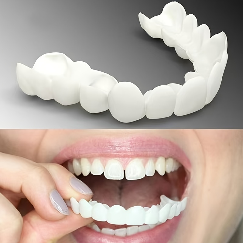 

2-4pc, Comfortable And Flexible White Disposable Simulated Dentures With Veneers For Upper And Lower Teeth, Suitable For Men And Women