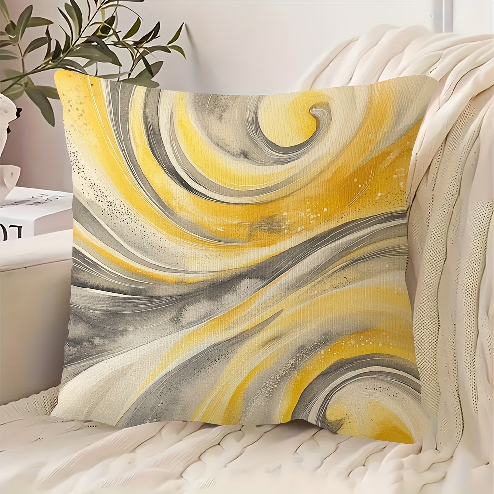 TEMU 1 housse de coussin 18x18 pouces en aquarelle - Imprimé blanc, jaune et gris, tissu doux confortable avec fermeture éclair, lavage à uniquement