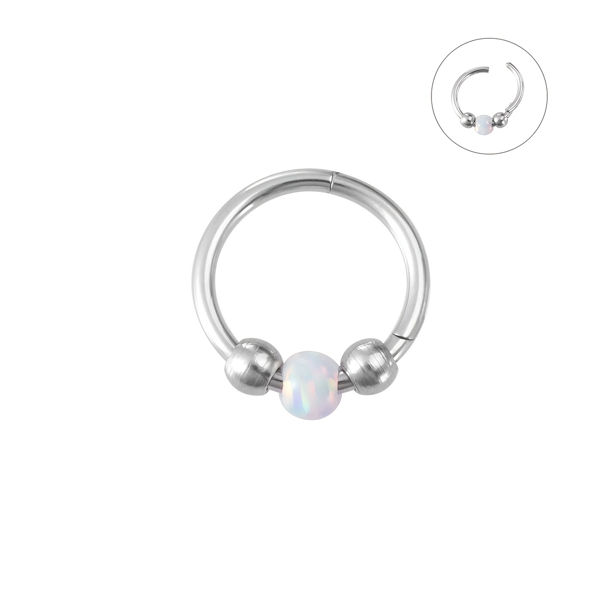 1pc Synthetic Opal Beads Hoop Earrings Nose Rings Septum Piercing Stainless Steel Clicker Hinged Ear Cartilage Helix Tragus Lip Rings Body Jewelry