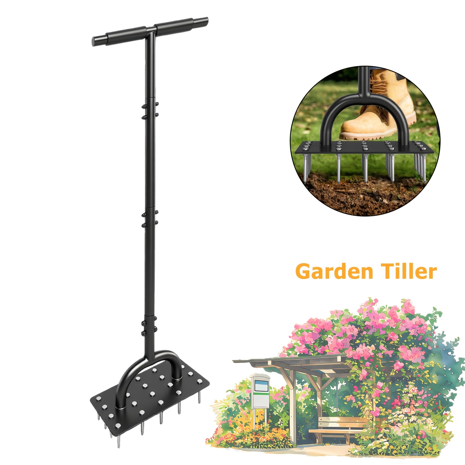 Image of 20-claw Heavy Duty Garden With Adjustable Length Handle, Manual Lawn Aerator And Soil Cultivator, Effortless Spike Weeder And Loosener Tool For Garden Beds, Vegetable Patches And Plant Boxes