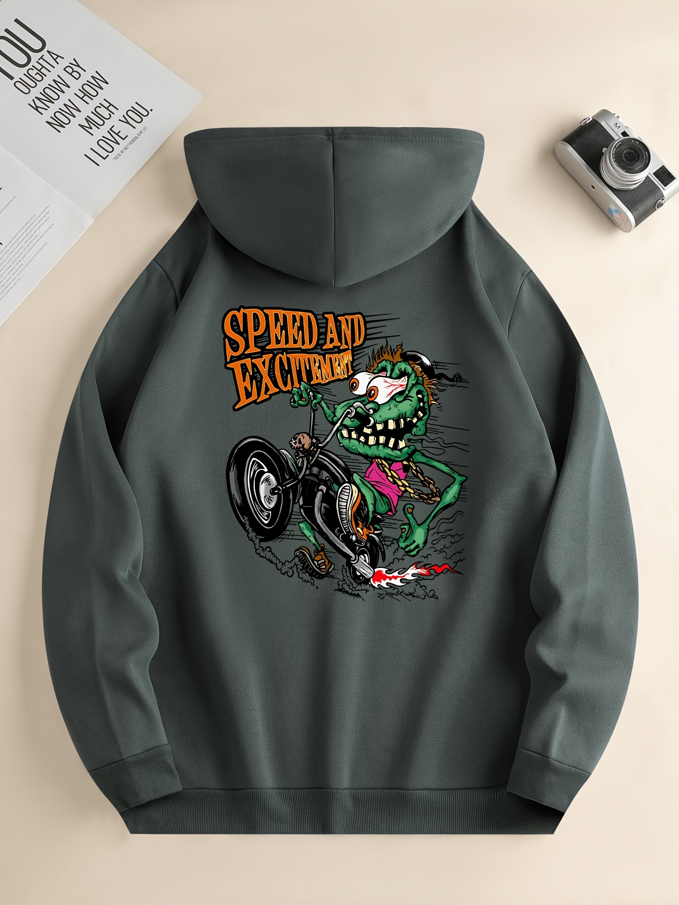 Speed Excitement Monster Riding Motorcycle Print Hoodie Cool Temu