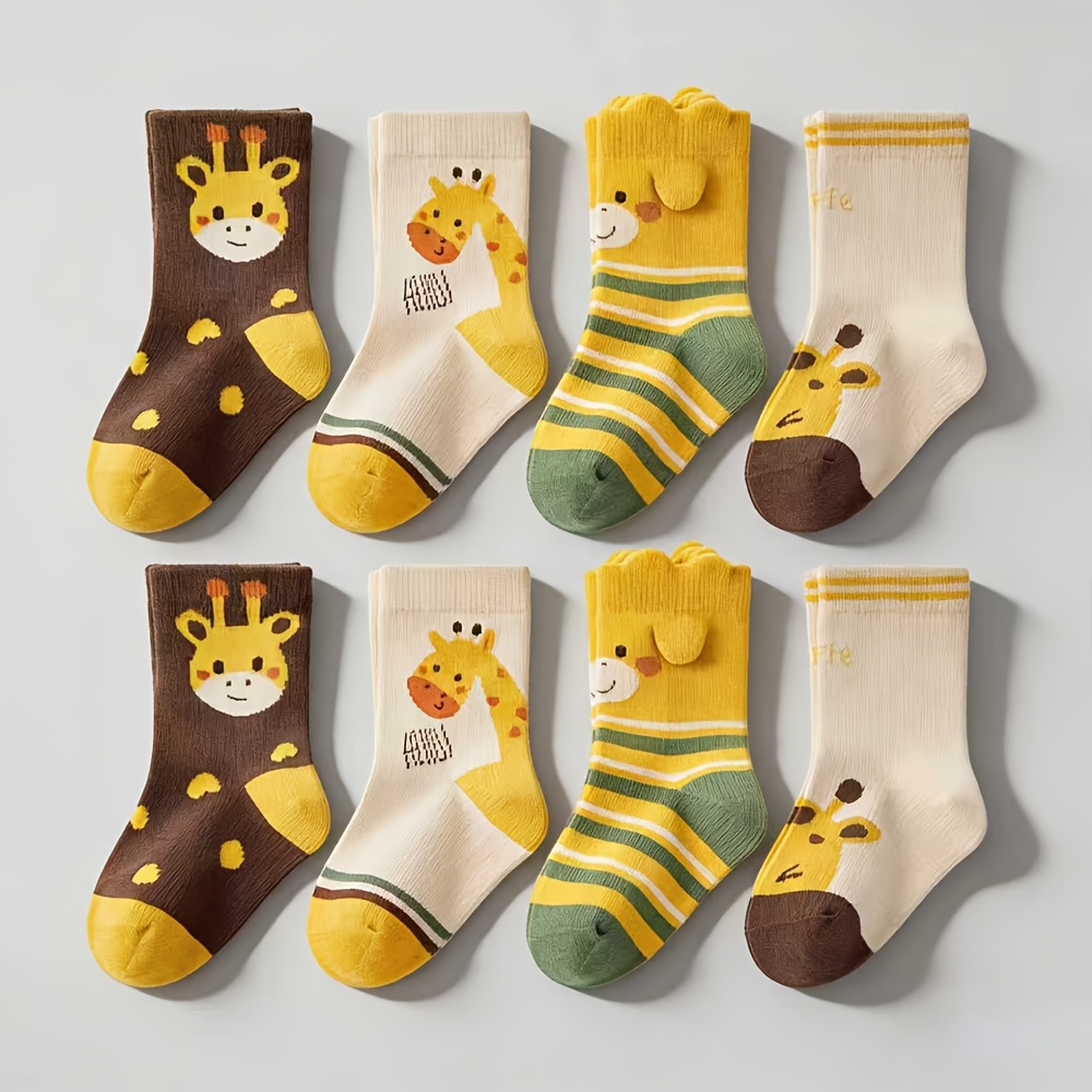 4/8 Pairs Of Baby Socks, Featuring Cartoon Giraffe And Deer Patterns, Baby Socks, Suitable For Spring/summer/autumn/winter, Machine Washable/hand Washable