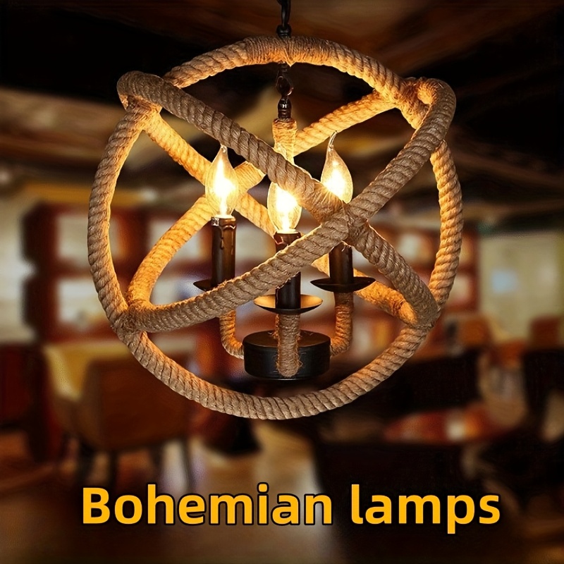 retro nostalgic hemp rope chandelier loft industrial wind internet caf restaurant hot pot restaurant wrought iron hemp rope chandelier american creative retro small chandelier lamps   details 2