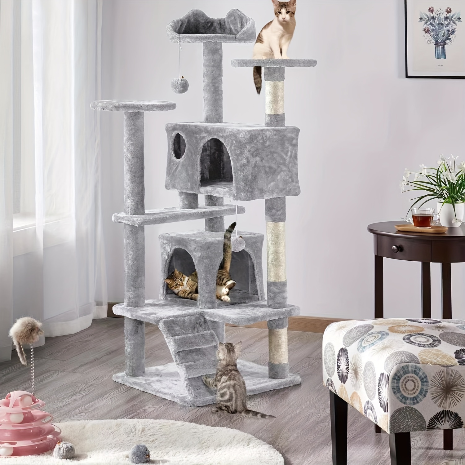 

1pc Large Cat Tree Tower For Multiple Cats, Cat Furniture For Climbing And Playing