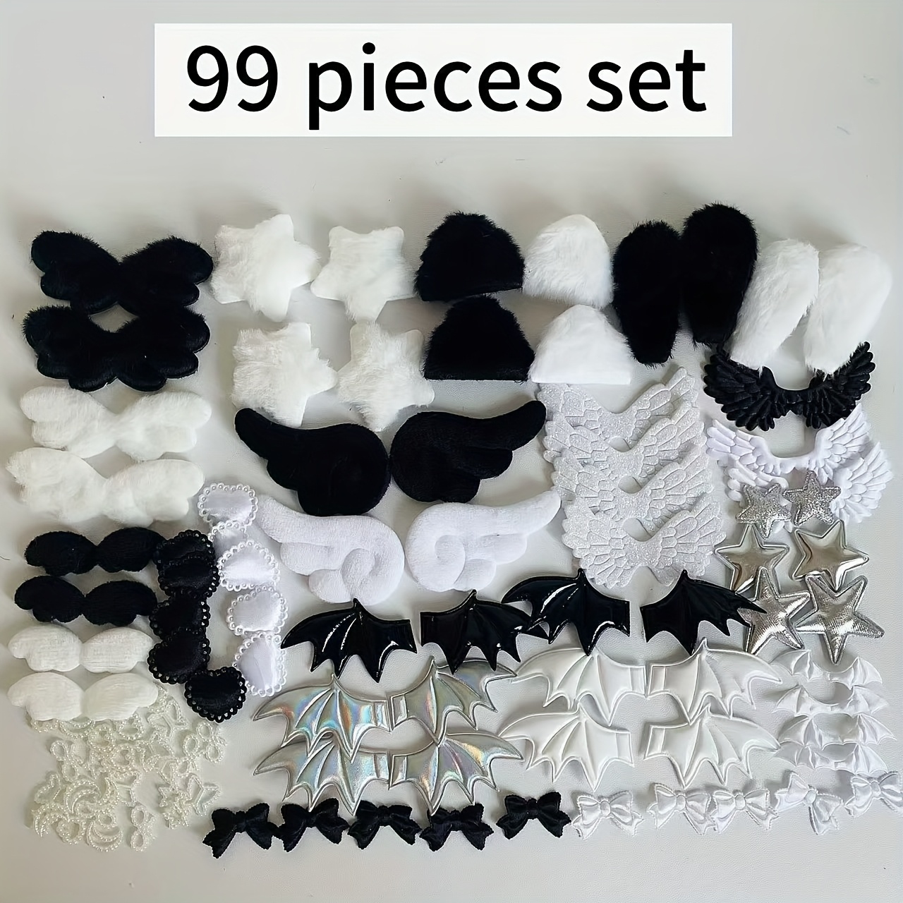 Image of 99pcs Plush Wings Bow Multicolor Star Additions Heart Handmade Ribbon Making Figure Set Combination Suitable For Badge Doll Decoration&halloween, School Christmas