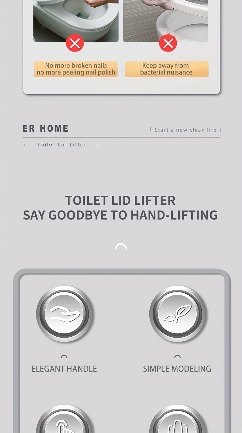 Toilet Lid Puller - No-Contact Hands-Free Toilet Cleaning Tool with Ergonomic Handle, Durable Plastic Bathroom Accessory for Easy Cleaning & Discreet Design, Toilet Accessories, Sleek Design, Smooth Finish