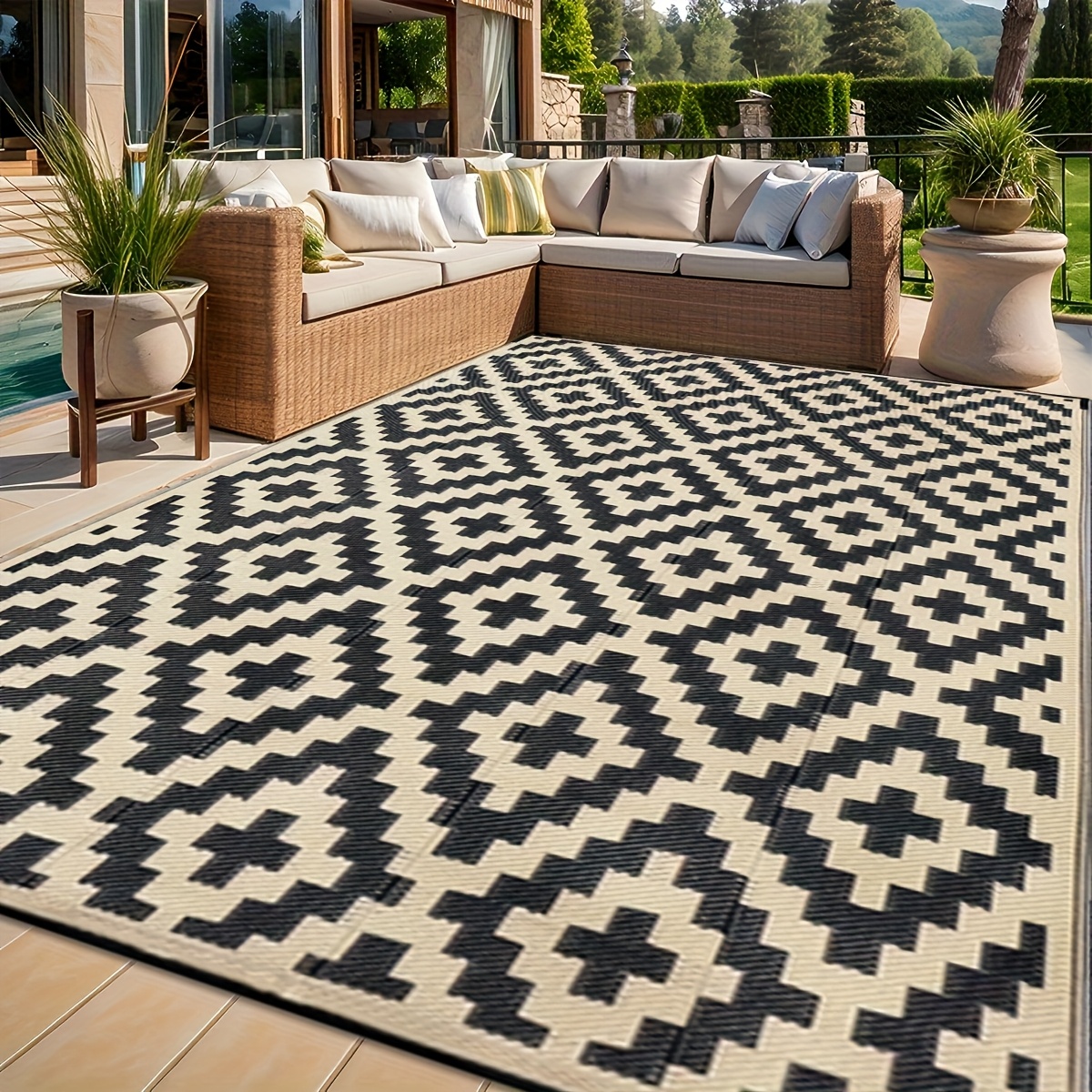 E-shop Tragetasche + . Bodenhaken-Outdoor-Matte, Terrassenmatte, waschbare große Outdoor-Matte, gewebte Outdoor-Matte, Wohnmobil-Campingmatte, geeignet