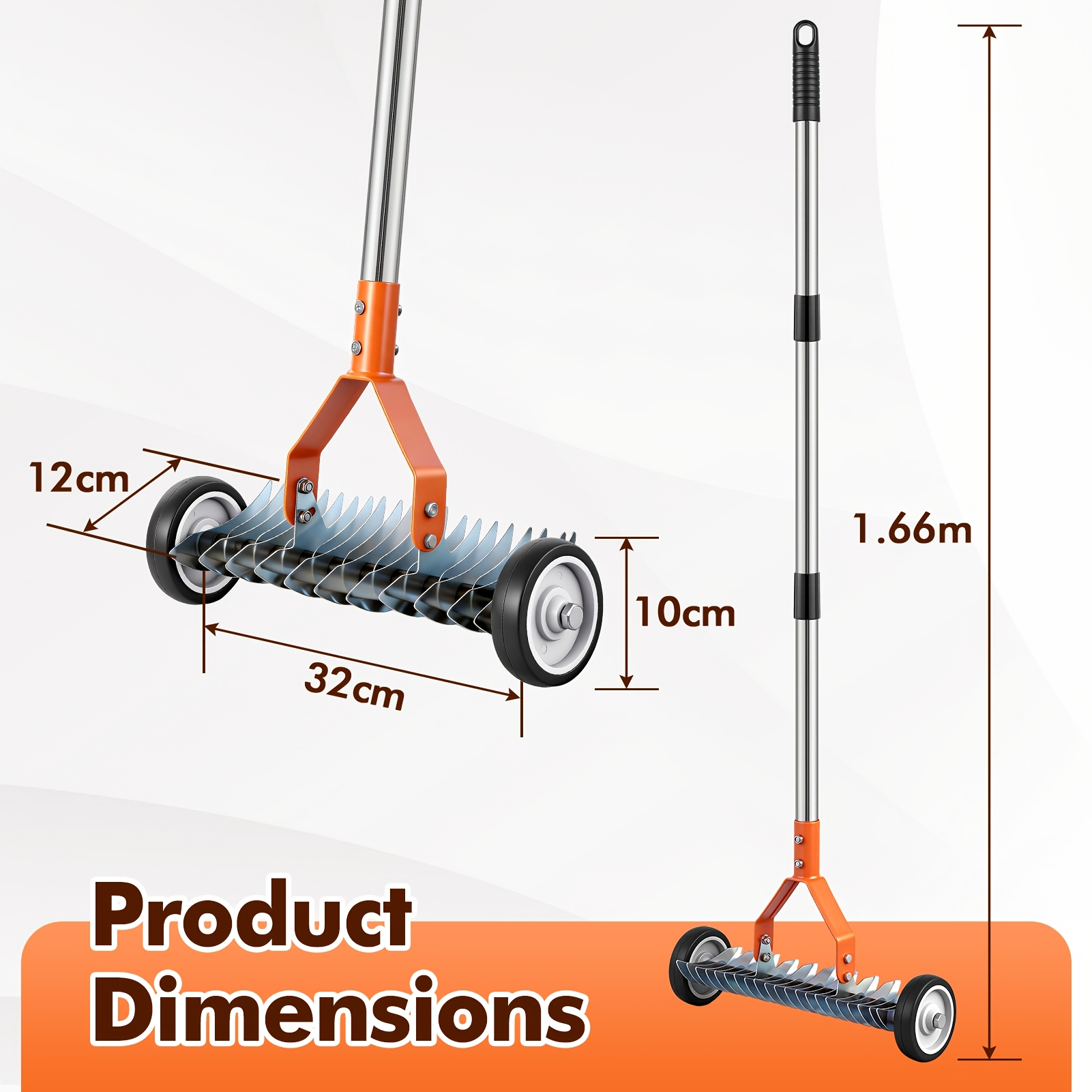 TEMU Manual Weeder, Manual Cultivator, Lawn Rake, Telescopic Handle, Roller Design