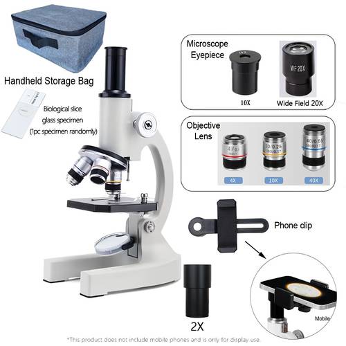 1600x magnification professional compound microscope with smartphone adapter heavy duty metal body wide angle eyepiece lenses for biology chemistry home gift for students teachers halloween christmas no battery needed microscope accessories chemistry experiments durable construction precision engineering technicians
