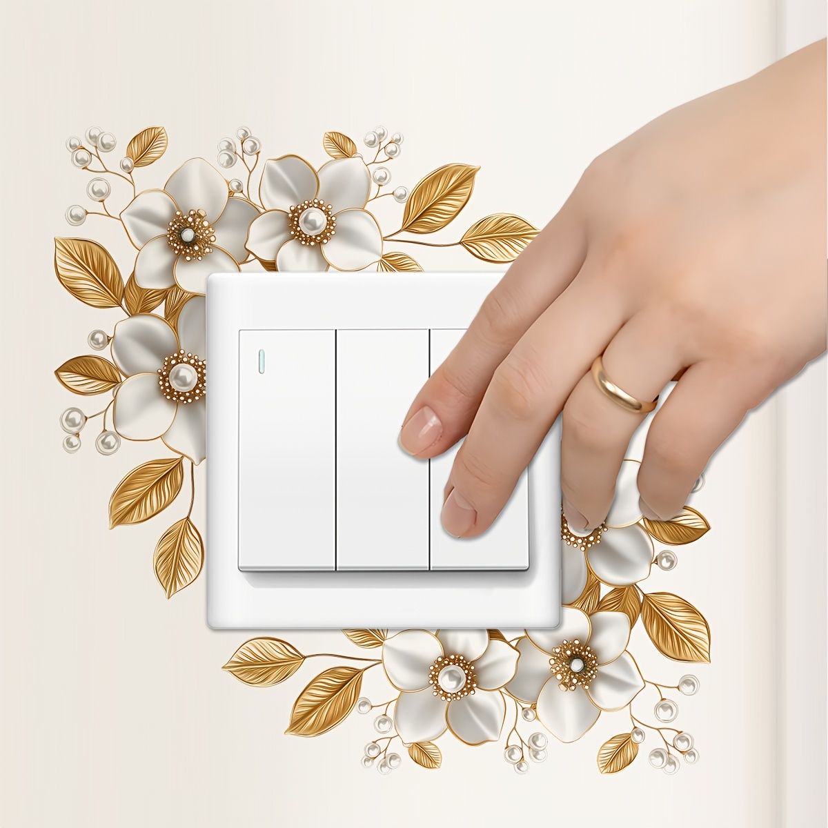 Image of 1pc Luxury Flower Switch Wall Sticker - Elegant Theme Stickers, Self-adhesive Removable, Suitable For Home Switch Panel Decoration, Light Home Decoration Supplies