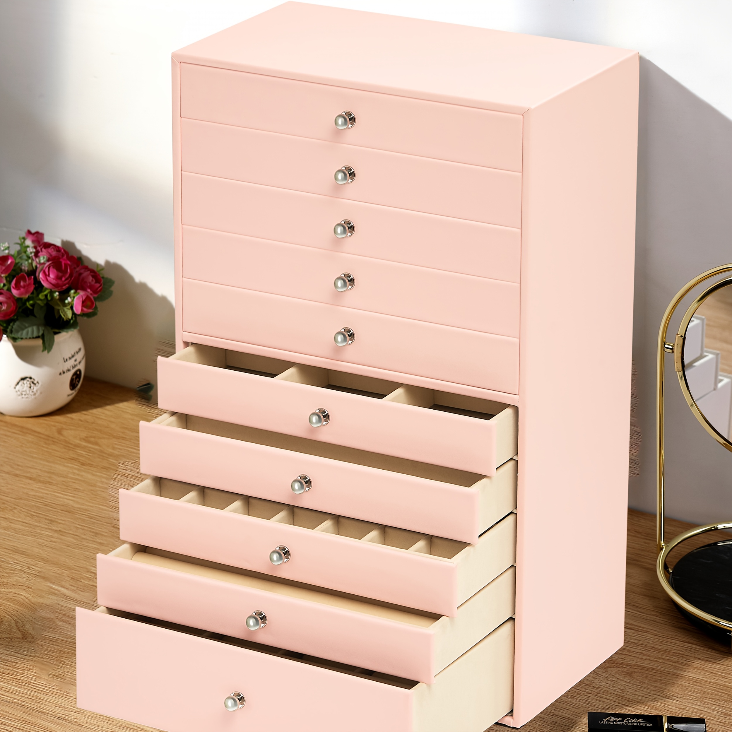 1pc large capacity ten layer velvet jewelry storage cabinet with 10 drawers stylish rectangle design tabletop mounting multipurpose contemporary   gift for mothers day valentines day birthday christmas gift jewelry boxes Product details 2