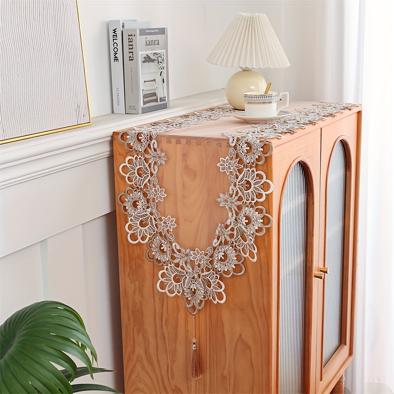 TEMU 1pc Exquisite Lace Gauze Table Runner - Home Decor, Restaurants, Kitchens, Outdoor Picnics, And Wedding Party Layouts