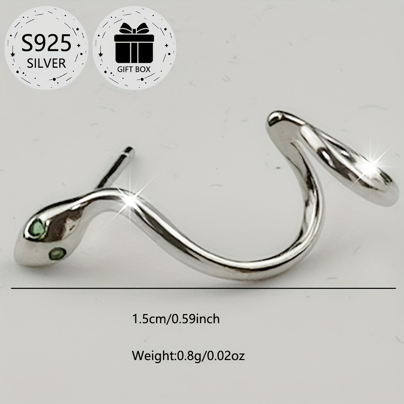 2pcs 925 Silver Snake Shaped Stud Earrings, 0.8g Total Weight, Perfect Gift