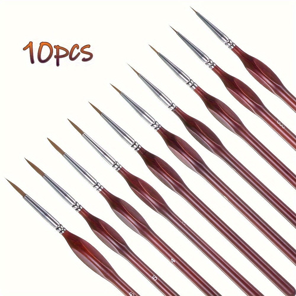 

10pcs Fine Tip Miniature Paint Brushes Set With Triangular Grip Handles, Nylon Bristles For Acrylic, Watercolor, Crafts, And Model Painting