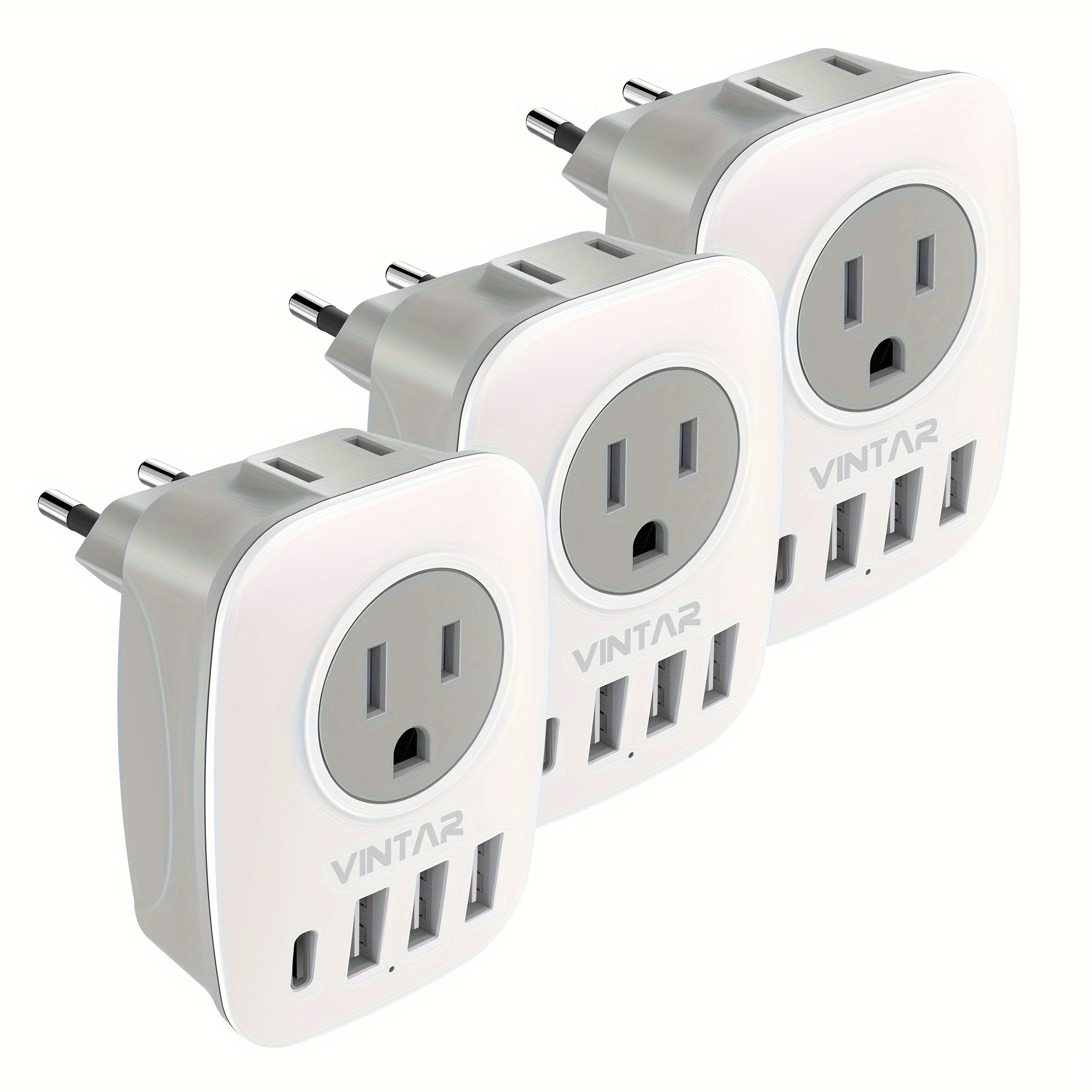 

[3-pack] European Travel Plug Adapter, Vintar Plug Adapter With 2 , 1 Usb C And 3 Usb , 6 In 1 Travel To France, German, Italy, Spain Type C.