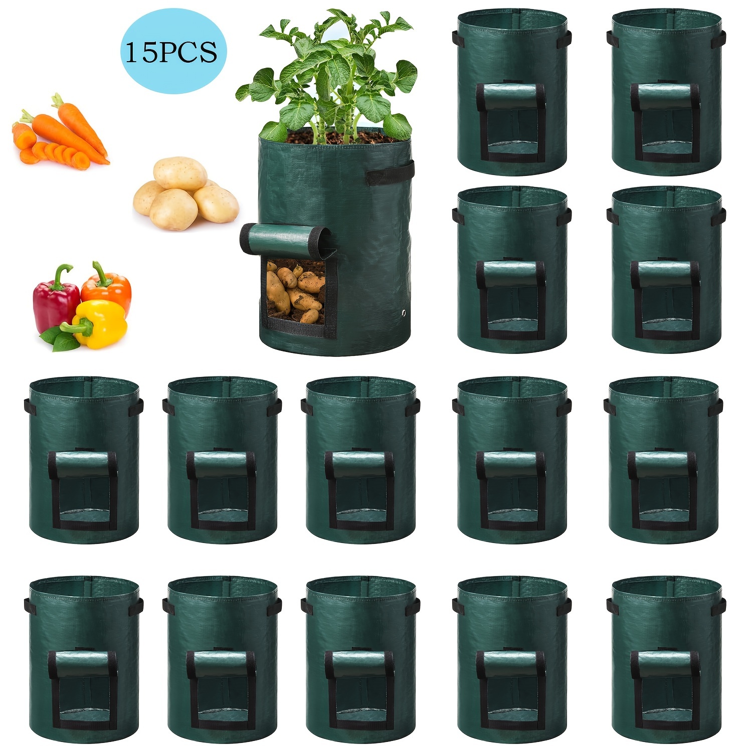 

15pcs Rustic Grow Bags, Heavy-duty Fabric Pots With Handles And Flaps, For Tomato & Fruit Vegetable Planting, Outdoor Floor Mounted Planters, Planter Pots