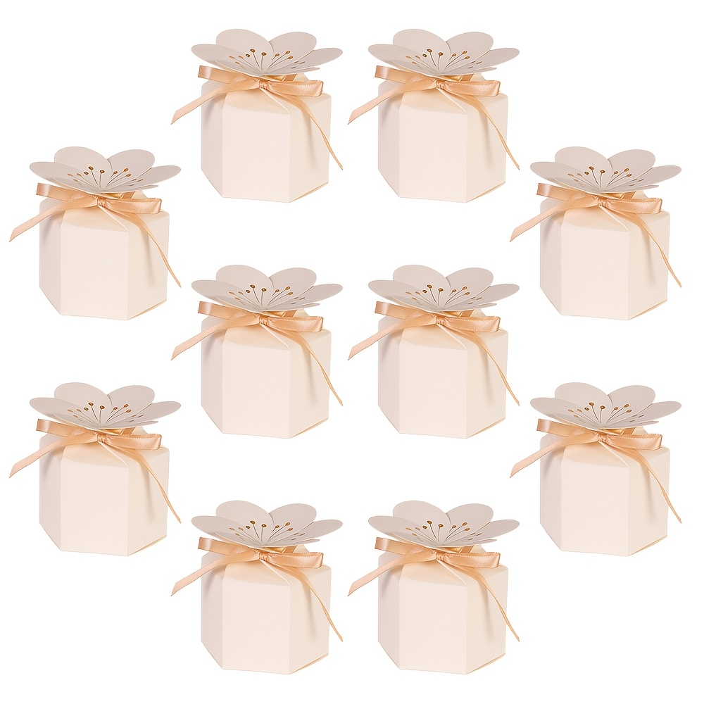 TEMU Gift For Her/him 10pcs Multicolor Hexagon Gift Boxes With Flower Lid & Satin Ribbon Bow Suitable For Wedding, Bridal Shower, Party Favor Boxes -
