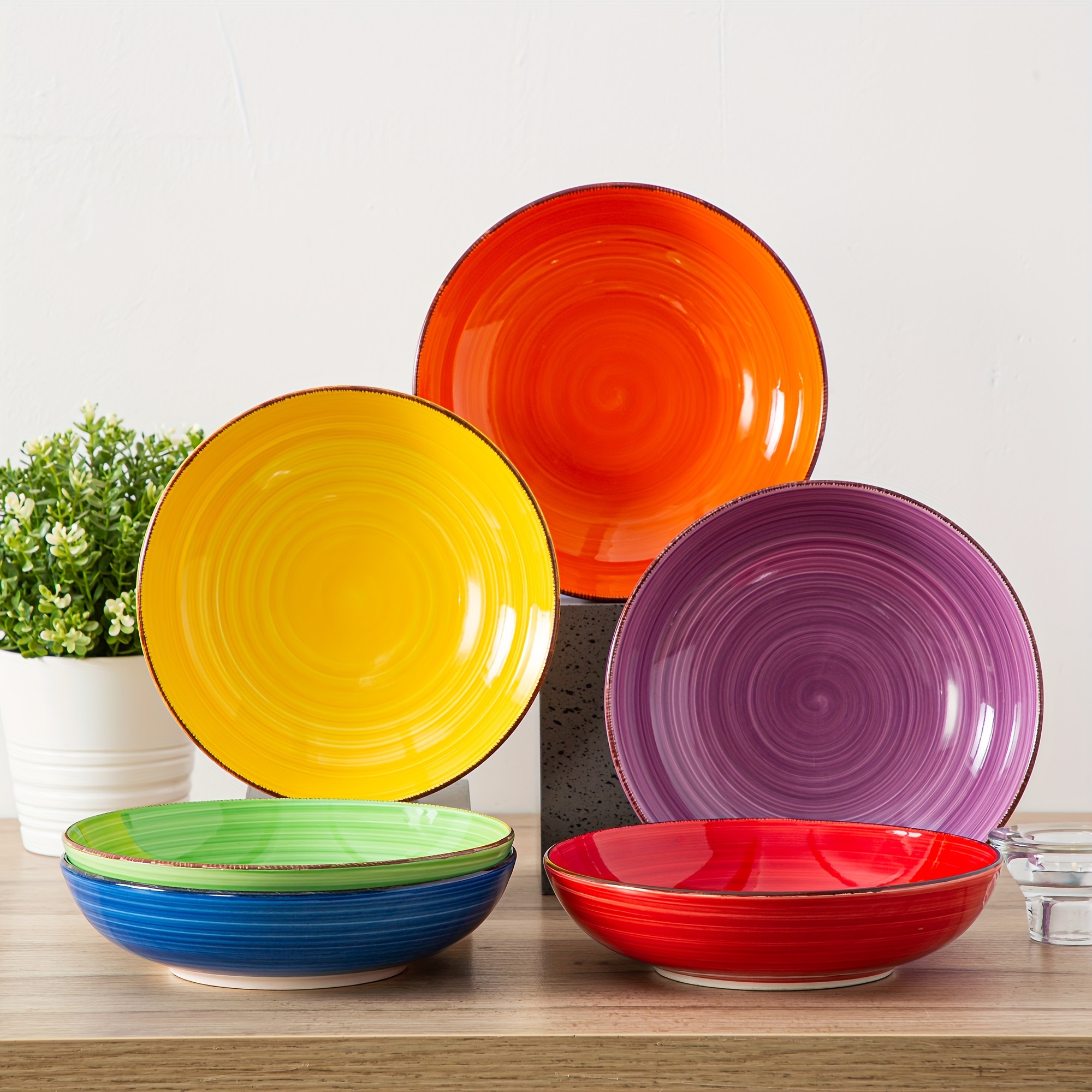 

38 Oz Assorted Colors Shallow Bowls Pasta Bowls, Set Of 6