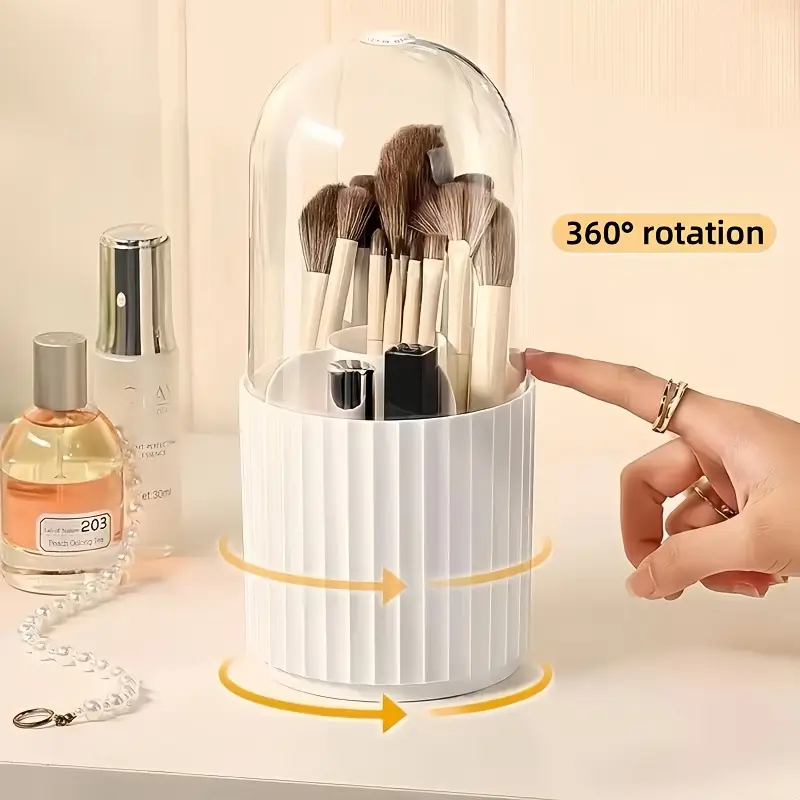 360 rotating makeup organizer with clear dome lid vanity storage box for office durable plastic construction makeup vanity desk sturdy construction beauty enthusiasts Product details 0