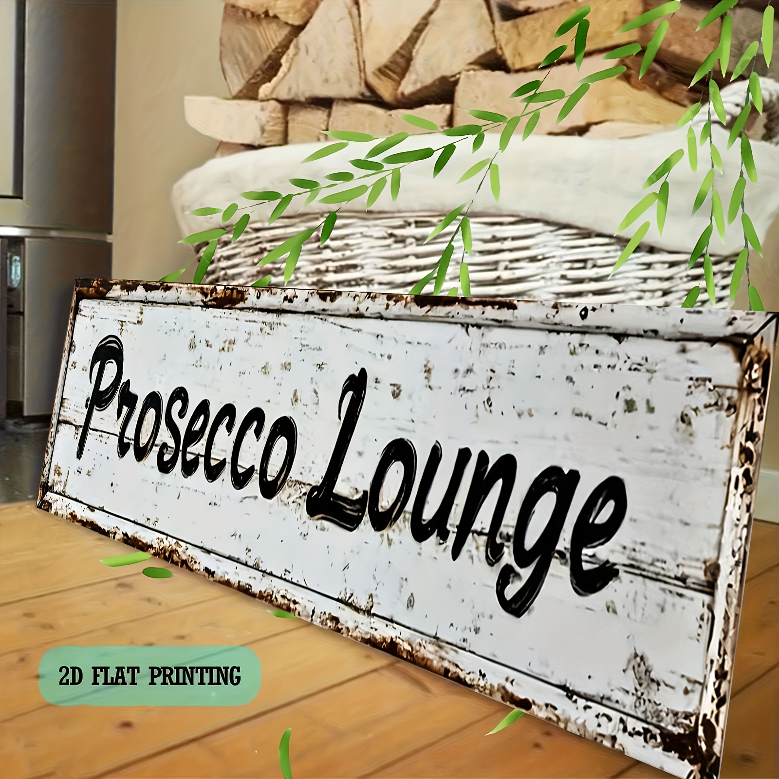 2d Flat - Retro Metal Wall Sign 'prosecco Lounge' Flat 2d, 10.45x 40.13cm, High Definition Uv Print Fade Resistant, Easy To Hang For Home Decoration Porch Backyard Café Office, 2d Flat
