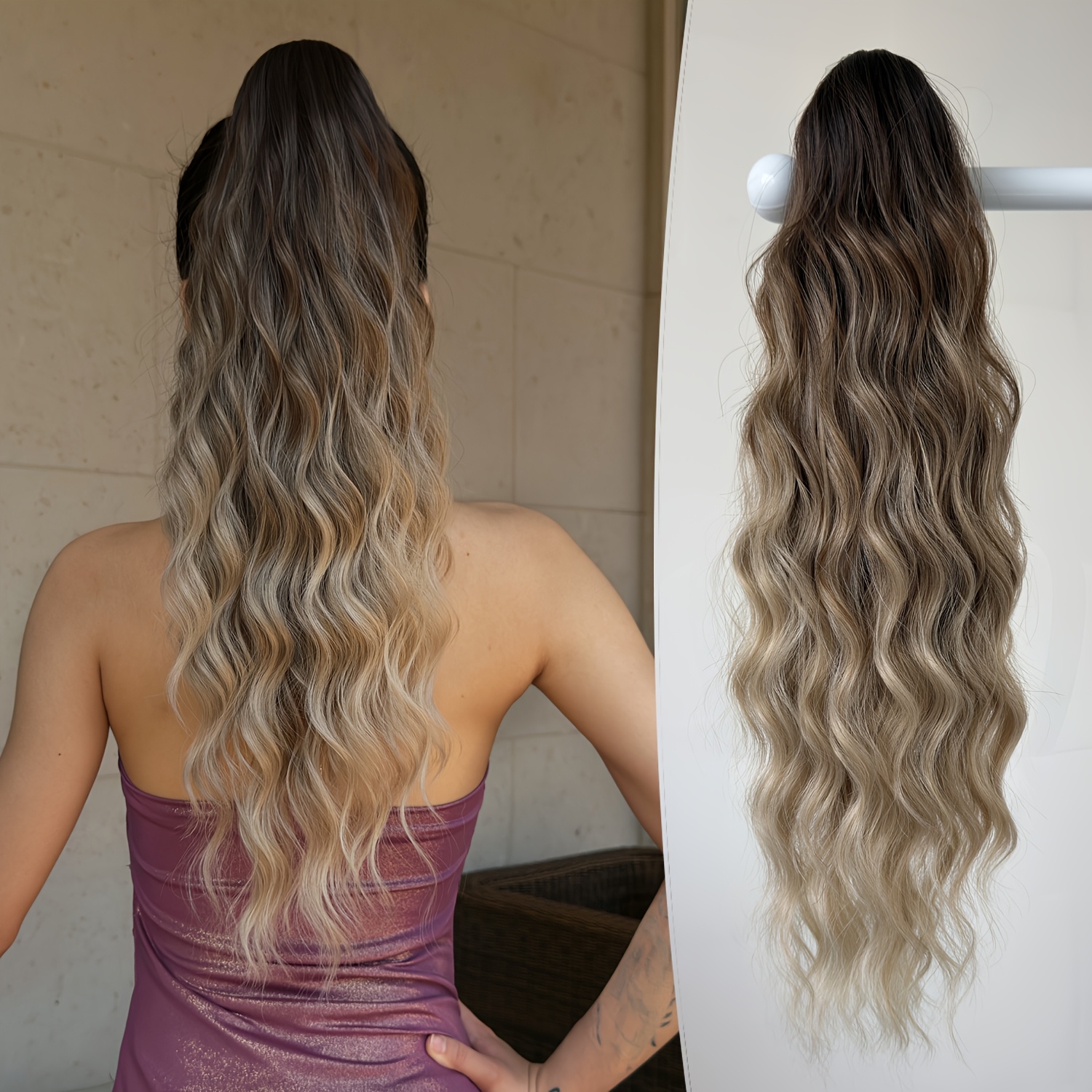 Image of Ponytail Extension Claw 24 Inch Curly Pony Tail Clip In Claw Hair Extensions Fluffy Looking Synthetic Hairpiece For Women Color