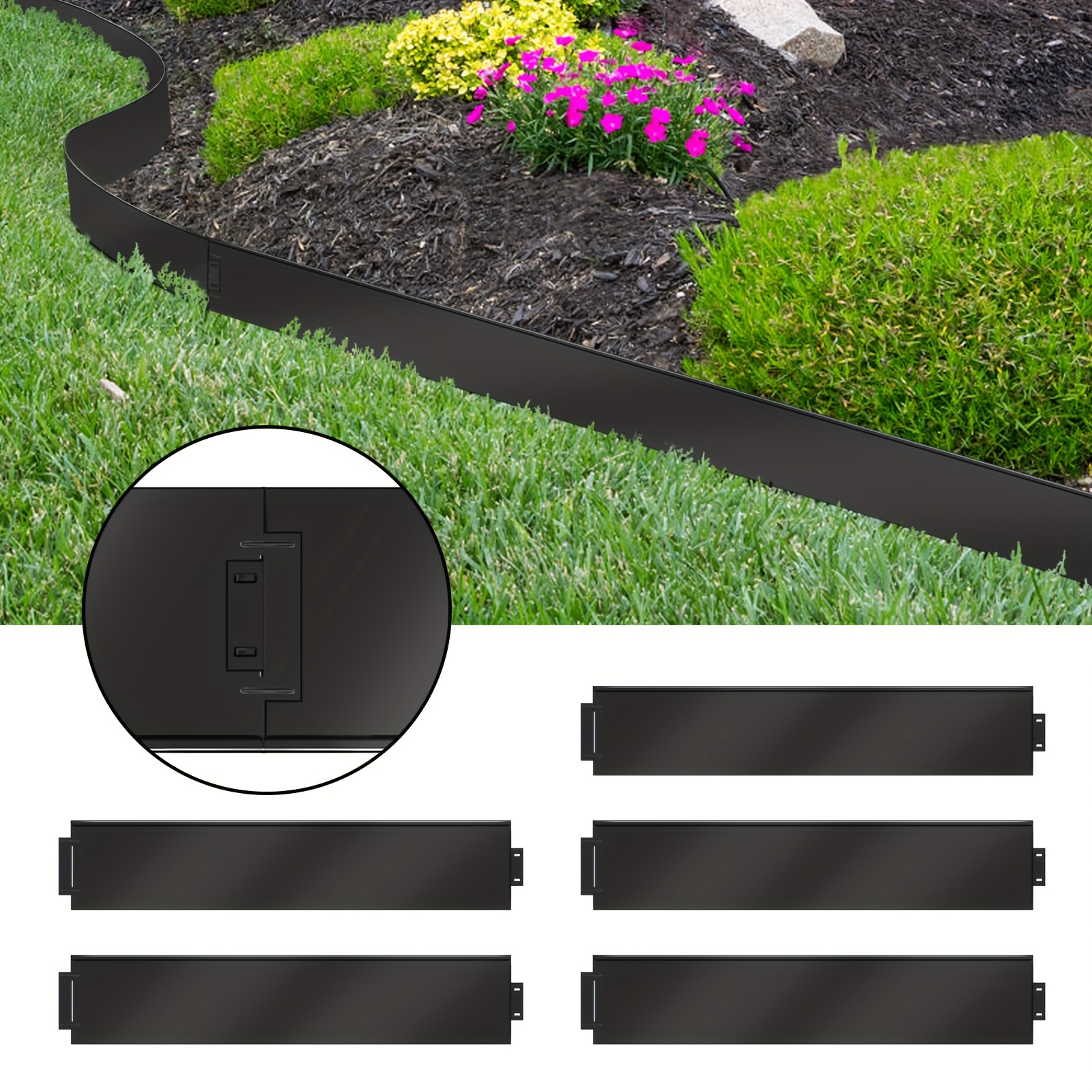 

Galvanised Lawn Edging 5pcs Metal Flower Bed Border 100x15cm/ 100x18cm Mowing , Black, Length 5m, Height 15cm