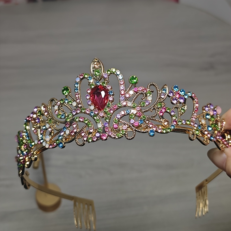 TEMU Gorgeous Colorful Hair Additions For Western Brides, Baroque Crowns, And Rhinestone Princess Tiaras For Wedding Attire