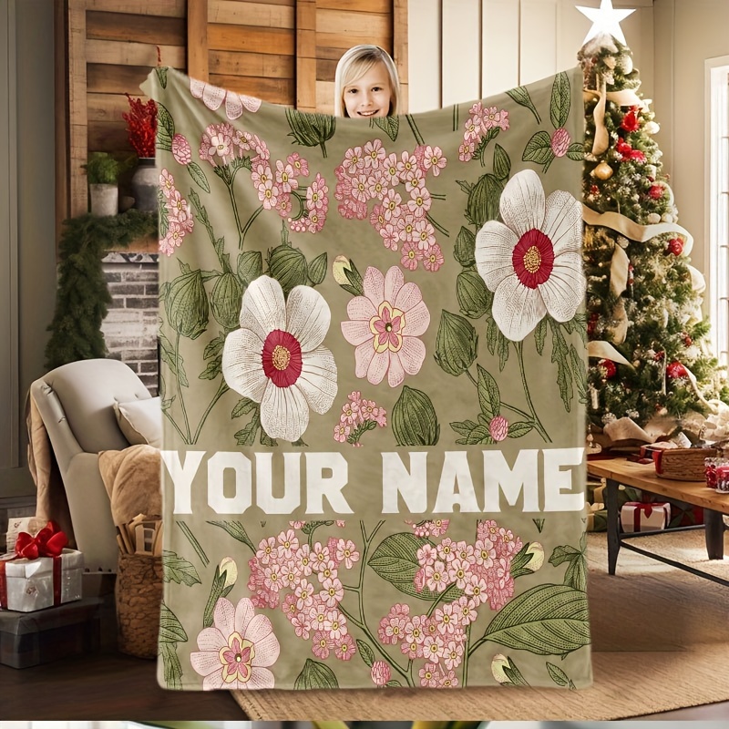 

Customizable Name Microfiber Floral Flannel Blanket, Hypoallergenic, , Hand Washable, , Contemporary Style - Personalized Gift For Girls, Sisters, , Nieces