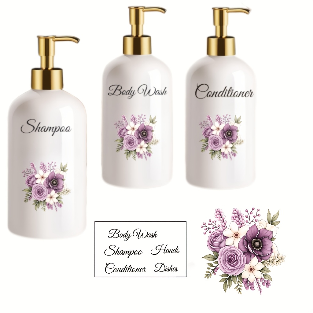 TEMU Golden Theme Pump Bottle Set, Consisting Of 3pcs, Each 500ml/17oz, Designed For Shampoo And Conditioner. Empty Plastic Containers Are Suitable