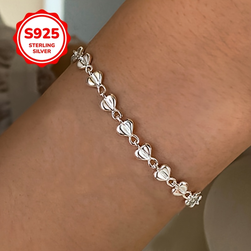 925 Silver Heart Shaped 3D Chain Bracelet