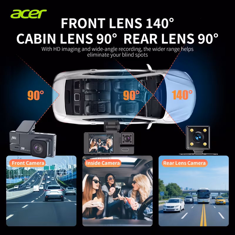 caméra de de bord 3 canaux : 1080p, intérieur et arrière 480p. dvr de voiture compact avec de 110° et vision , compatible avec la plupart des voitures. en charge la surveillance de stationnement 24h/24h, adaptateur (non ), enregistrement en Détails du produit 4