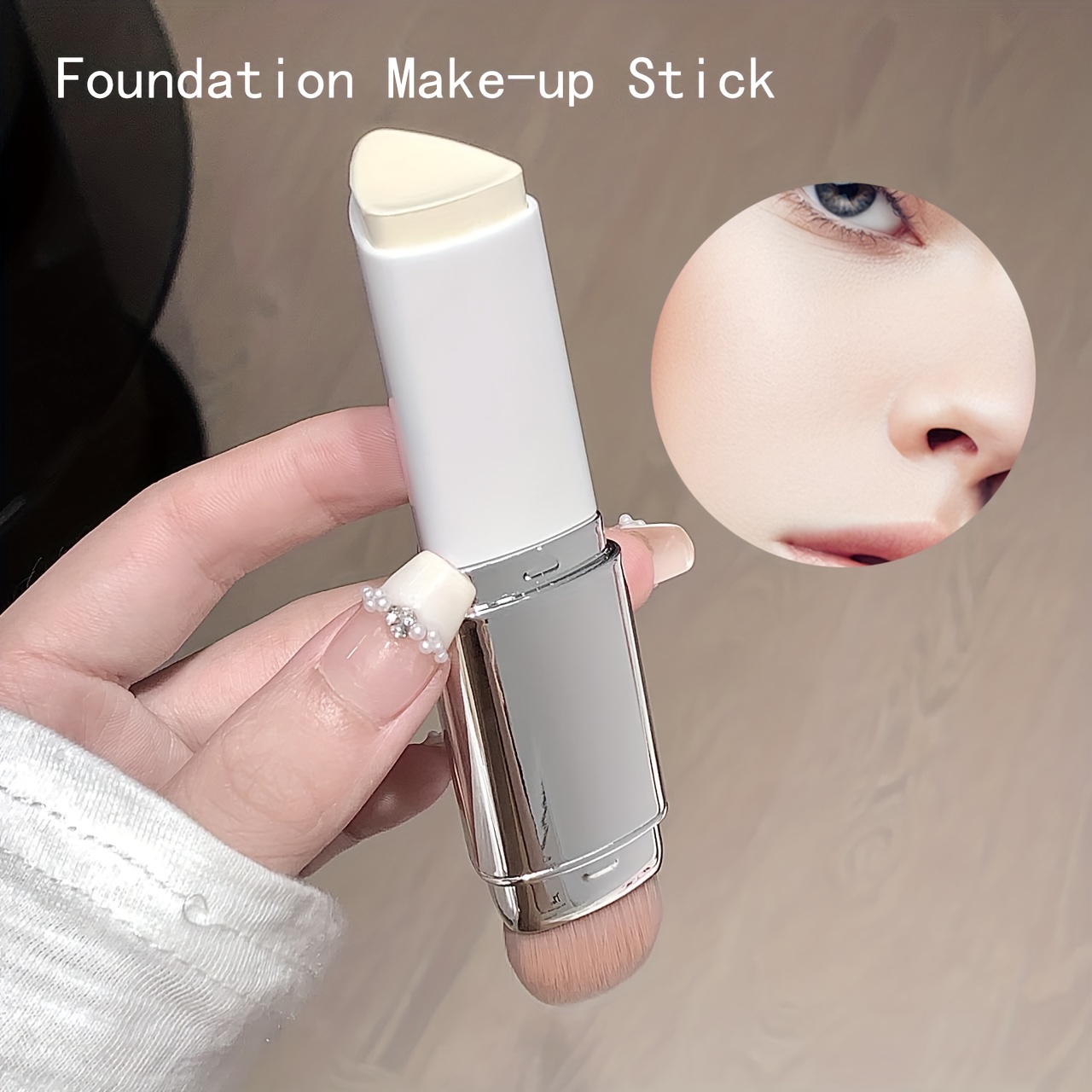 natural   pore blurring powder free foundation stick with applicator brush