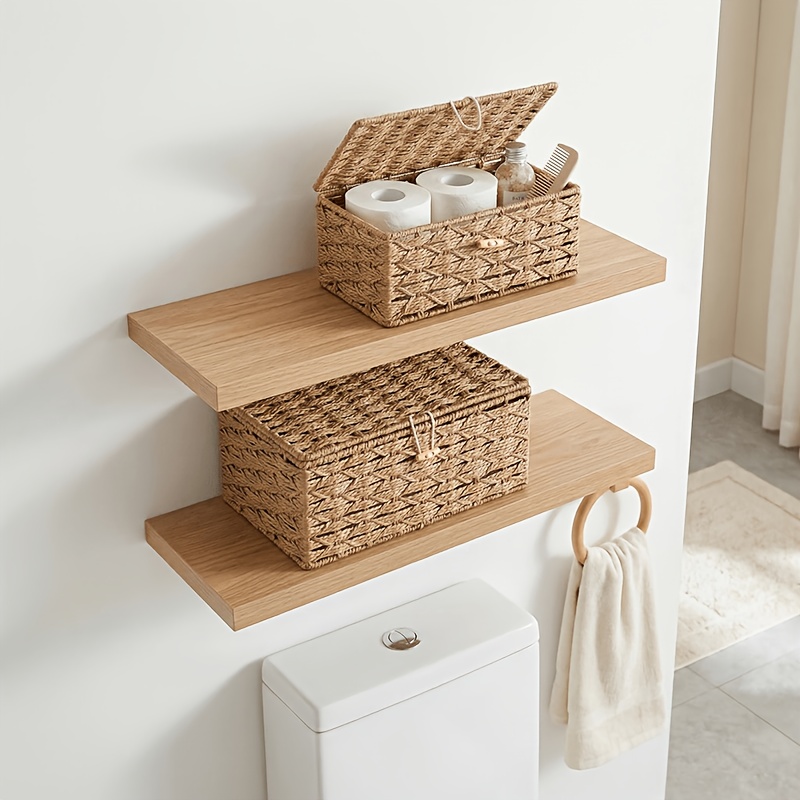 2pcs Storage Baskets with Lids, Buckle Small And Large Combination Storage Boxes, Dressing Table Desktop Cosmetics, Bathroom Cabinet Kitchen Sundry Storage Baskets, Shelf Baskets