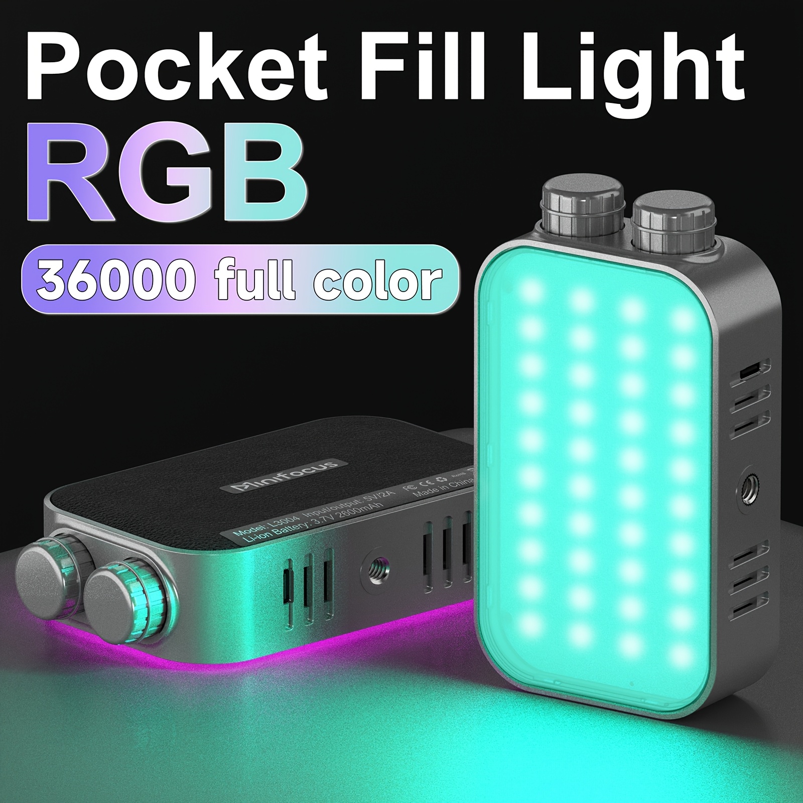 luce di riempimento rgb |   luce led fotografica a 360° a colori, luce intelligente per video di   a   completo   soffusa portatile per   di   televisiva.     (batteria/usb) + dimmerabile + batteria ricaricabile da 2600mah Dettagli dell'articolo 2