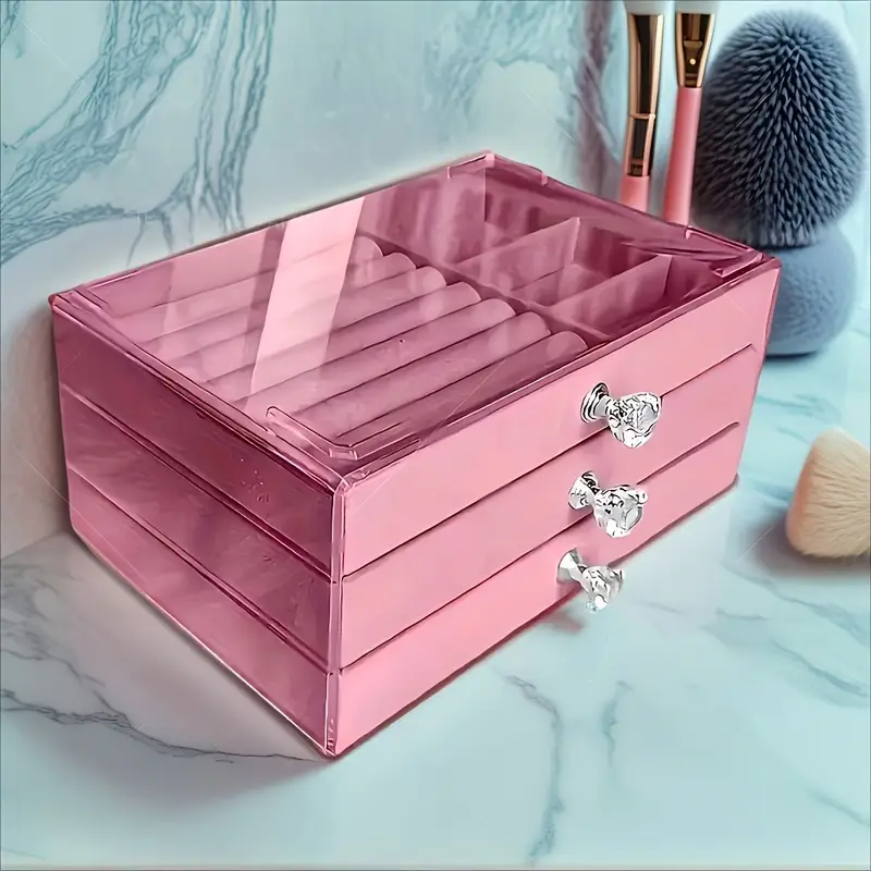 large capacity jewelry organizer box with transparent lid - elegant beige/white/gray/black/ - watch, bracelet, earring, necklace storage - durable plastic construction - for home, salon, boutique - jewelry display case - easy- - modern - organizer drawer - jewelry storage box, jewelry box, , contemporary style, fabriclined interior, home organizers, , sturdy construction, fashion Product details 5